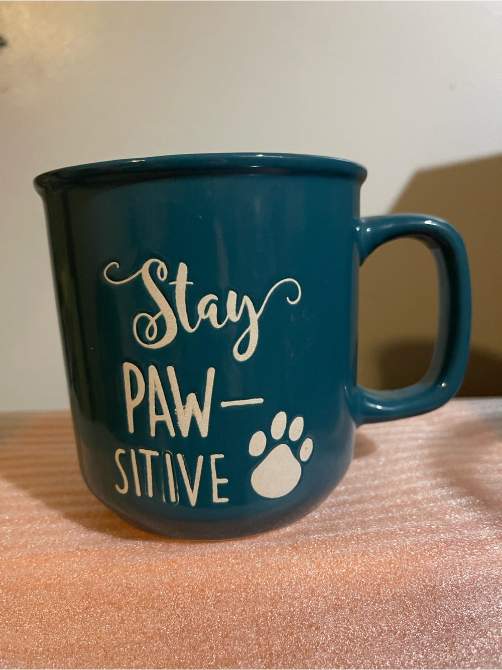 Teal Ceramic Mug - "Stay Paw-sitive"
